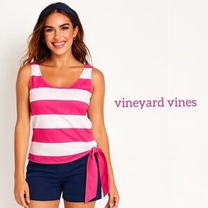 Vineyard Vines Pink and White Striped Sleeveless Tie Waist Top